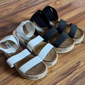 2 pairs of Steve Madden Black and White Espadrille Sandals
